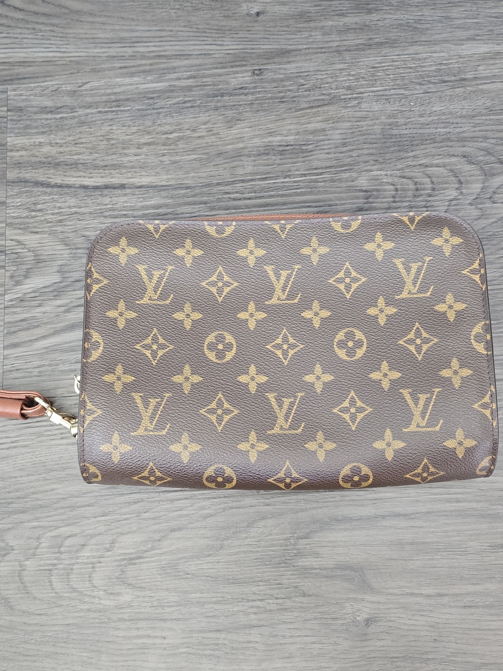 Louis Vuitton Brown and Gold Monogram Wristlet Pouch